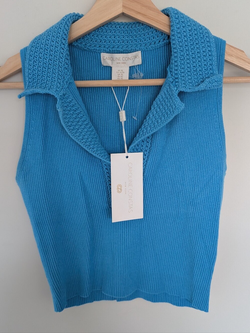 NWT Caroline Constas Ribbed Polo Crochet Collared Tank Top Women's Size XS - Picture 2 of 9